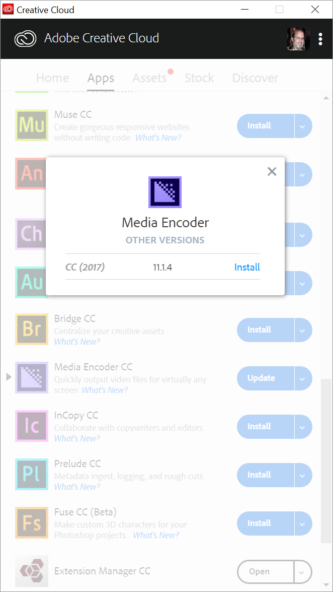 Creatiove Cloud Desktop - AME - Other Versions under Windows 10 Pro.PNG